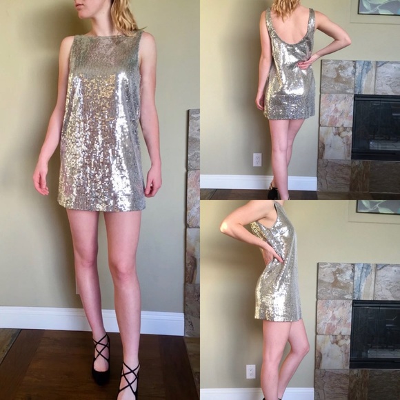 Free People Dresses & Skirts - Free People Silver Sequin Shift Party Dress